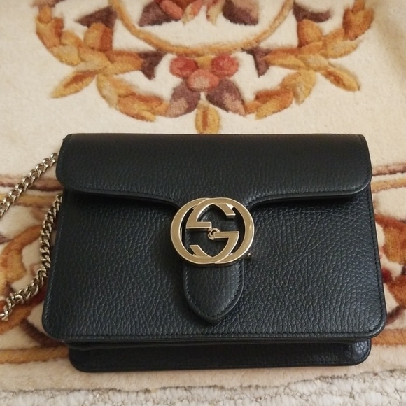 Gucci Handbags - New Black Leather Gucci Interlocking Chain Handbag